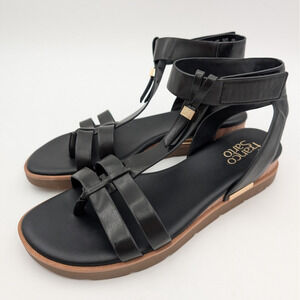 Franco Sarto Dosha T-Strap Strappy Sandal Women's Black Size US8M EU38.5